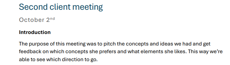 A screenshot of the client meeting doc